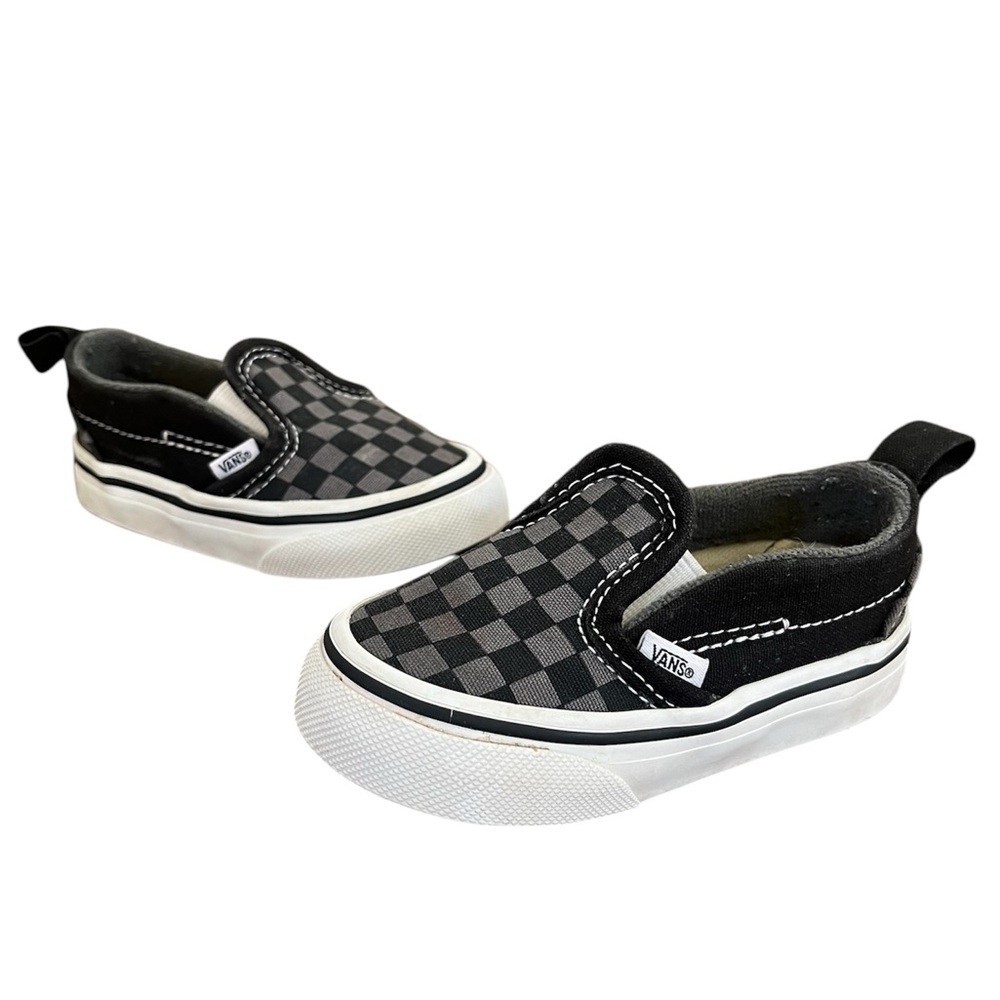 Vans baby slip-on V  Velcro strap  Checkerboard black/pewter  Baby Size 4.5